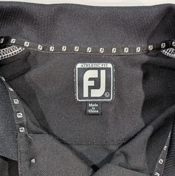 Footjoy Athletic Fit Mens Large L Golf Polo Shirt Black Short Sleeve Performance - Picture 3 of 8